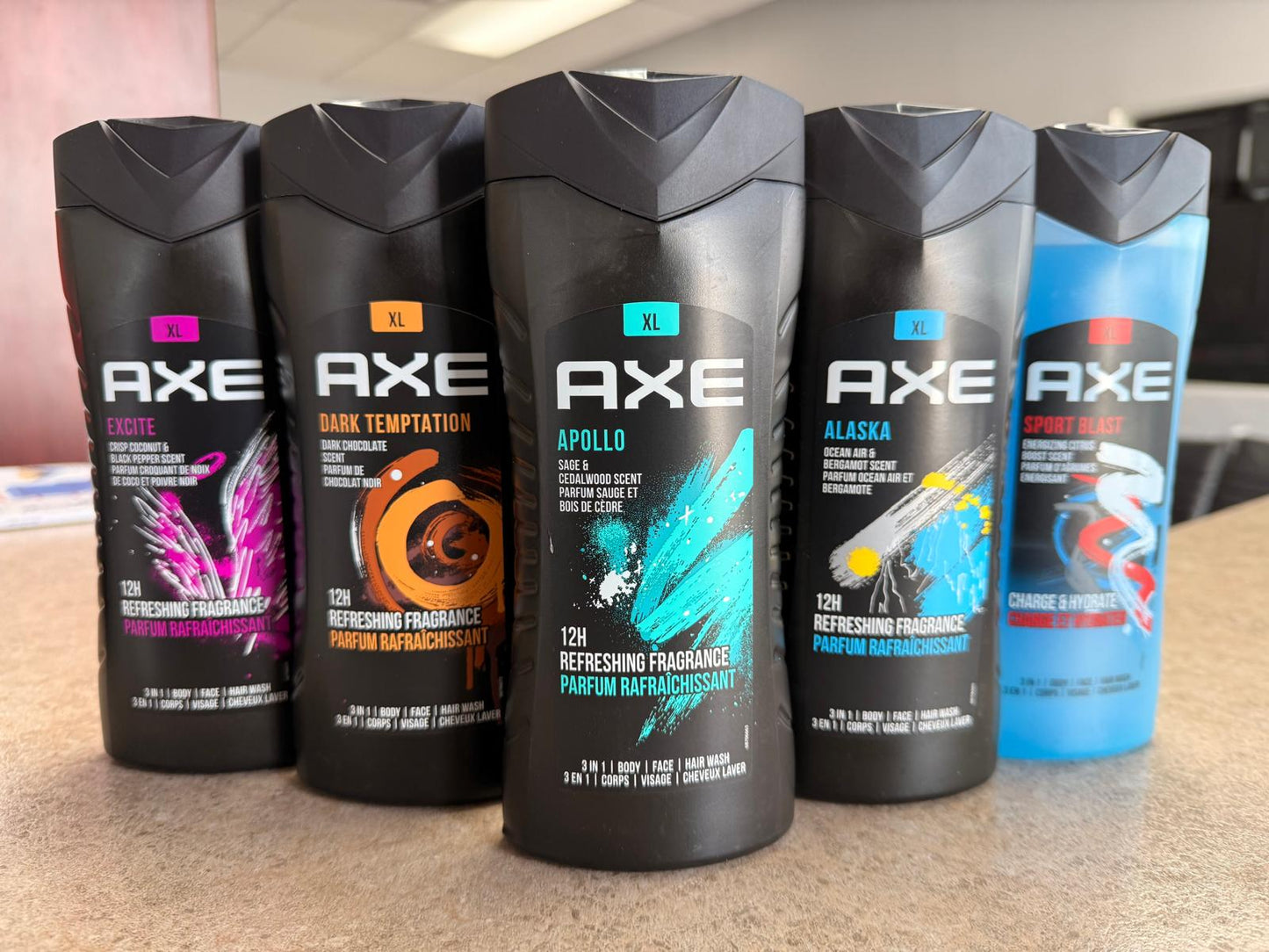 AXE 3 in 1 - Body Face and Hair Wash - 12 H Non-Stop Freshness - Pack of 6 bottles