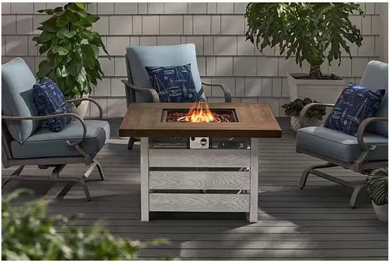 Summerfield 39.6 in. W 50000 Btu White Steel Propane Outdoor Fire Pit with Lava Rocks