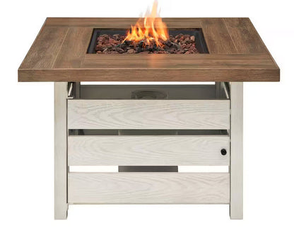 Summerfield 39.6 in. W 50000 Btu White Steel Propane Outdoor Fire Pit with Lava Rocks