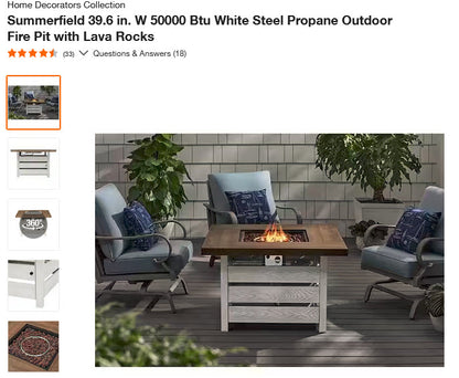 Summerfield 39.6 in. W 50000 Btu White Steel Propane Outdoor Fire Pit with Lava Rocks