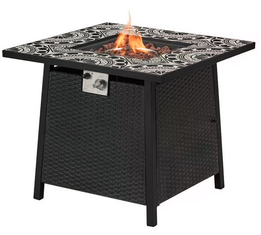 Tucson 30 in. W 50000 Btu Black Steel Propane Outdoor Fire Pit with Lava Rocks