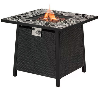 Tucson 30 in. W 50000 Btu Black Steel Propane Outdoor Fire Pit with Lava Rocks