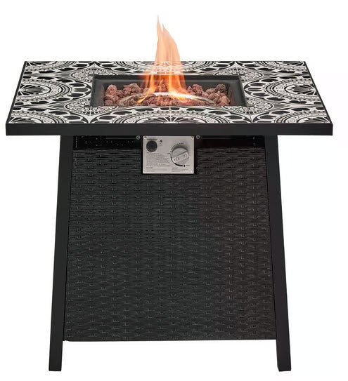 Tucson 30 in. W 50000 Btu Black Steel Propane Outdoor Fire Pit with Lava Rocks