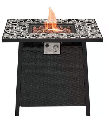 Tucson 30 in. W 50000 Btu Black Steel Propane Outdoor Fire Pit with Lava Rocks