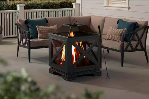 Westbury 25.98 in.W Black Steel Wood Fire Pit w/ Cover, Cooking Grate, Poker Included
