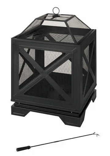 Westbury 25.98 in.W Black Steel Wood Fire Pit w/ Cover, Cooking Grate, Poker Included