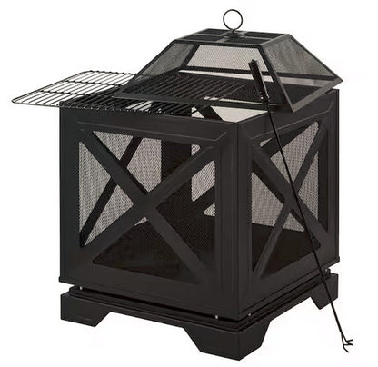Westbury 25.98 in.W Black Steel Wood Fire Pit w/ Cover, Cooking Grate, Poker Included