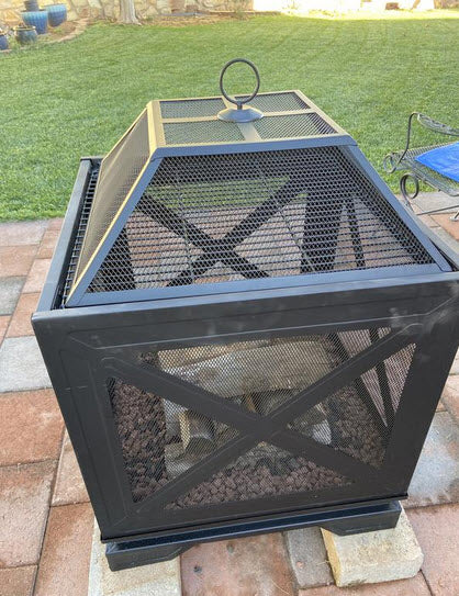 Westbury 25.98 in.W Black Steel Wood Fire Pit w/ Cover, Cooking Grate, Poker Included