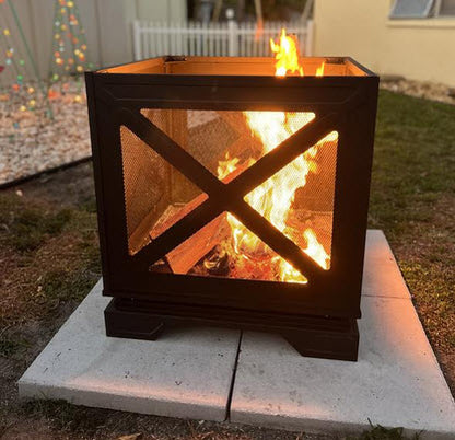 Westbury 25.98 in.W Black Steel Wood Fire Pit w/ Cover, Cooking Grate, Poker Included