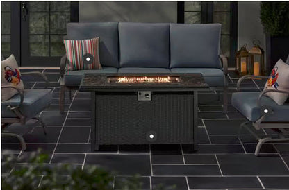 Anaheim 49 in. W 50000 Btu Black Steel Propane Outdoor Fire Pit with Fire Glass