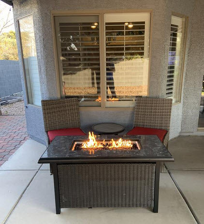 Anaheim 49 in. W 50000 Btu Black Steel Propane Outdoor Fire Pit with Fire Glass