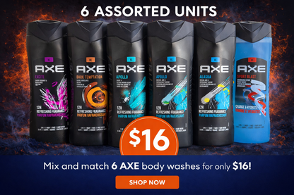 AXE 3 in 1 - Body Face and Hair Wash - 12 H Non-Stop Freshness - Pack of 6 bottles